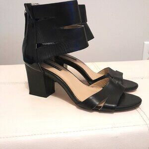 Marchez Vous Blue Ankle Black Dressy Open Toe Shoe